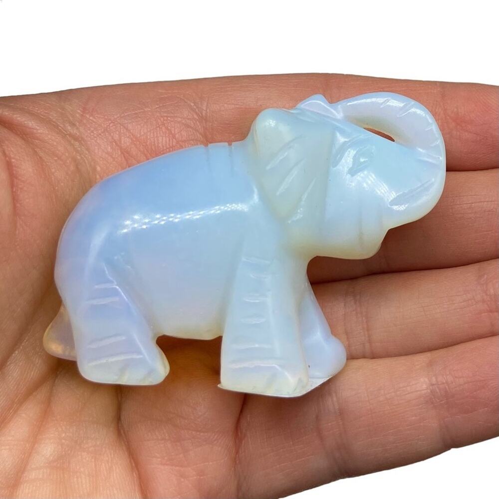 Opalite Elephant Crystal Carving Carved Gift Decor Animal Figurine Crystal - Picture 2 of 6